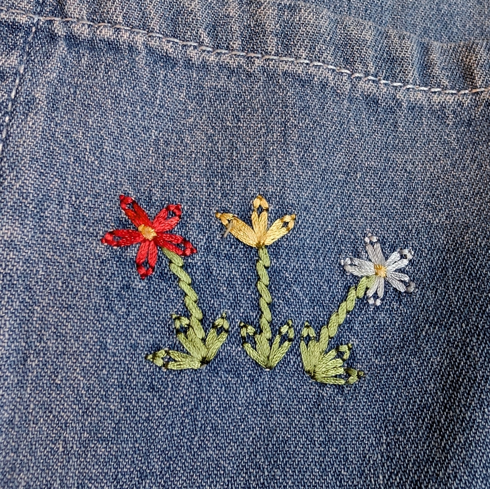 Vintage Stonebridge Denim Floral Embroidery Overalls Size Large - Picture 3 of 13